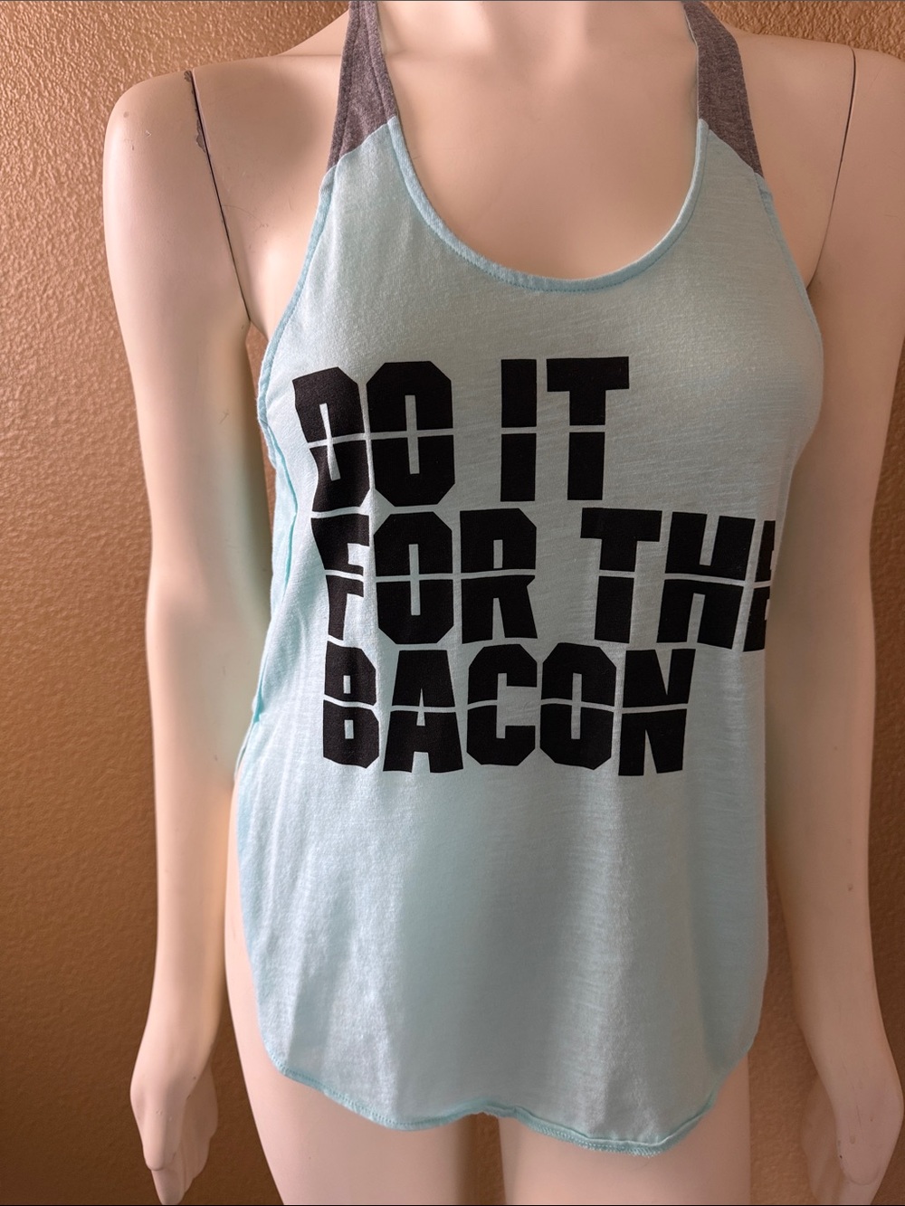 PINK Victoria's Secret Light Blue Racerback Tank with Black Graphic